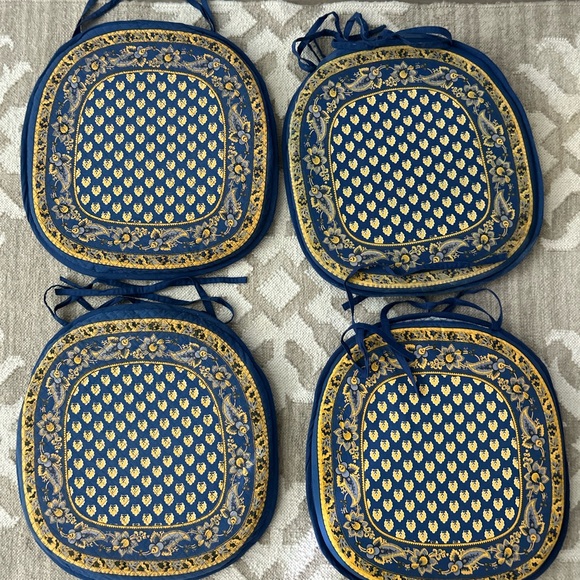 Williams-Sonoma French Style Blue and Yellow Patterned Seat Cushions - Picture 5 of 6